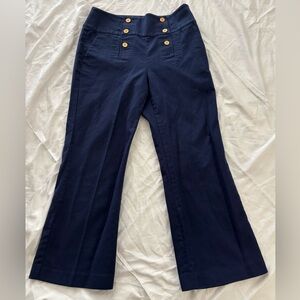 Ralph Lauren Womens 10P Petite Wide Leg Gold Button Up Sailor Pants Navy Blue